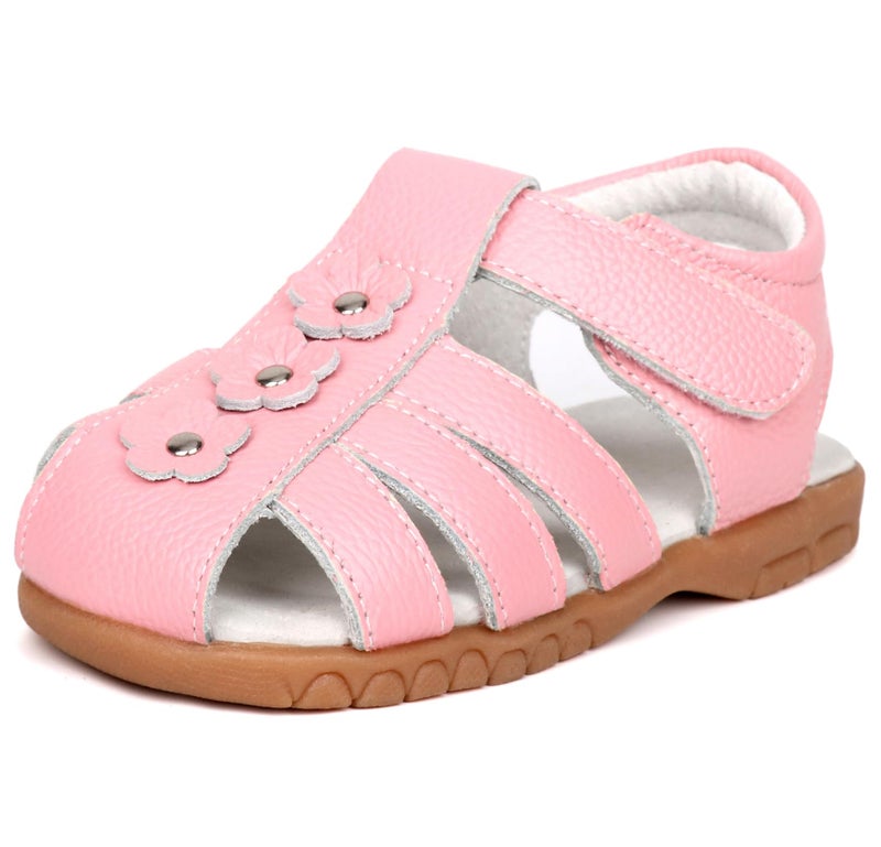 Femizee Girls Casual Leather Closed Toe Flower Princess Dress Sandal(Toddler/Little Kid) Size 6.5 Toddler,Pink,1508 CN24 - Image 1